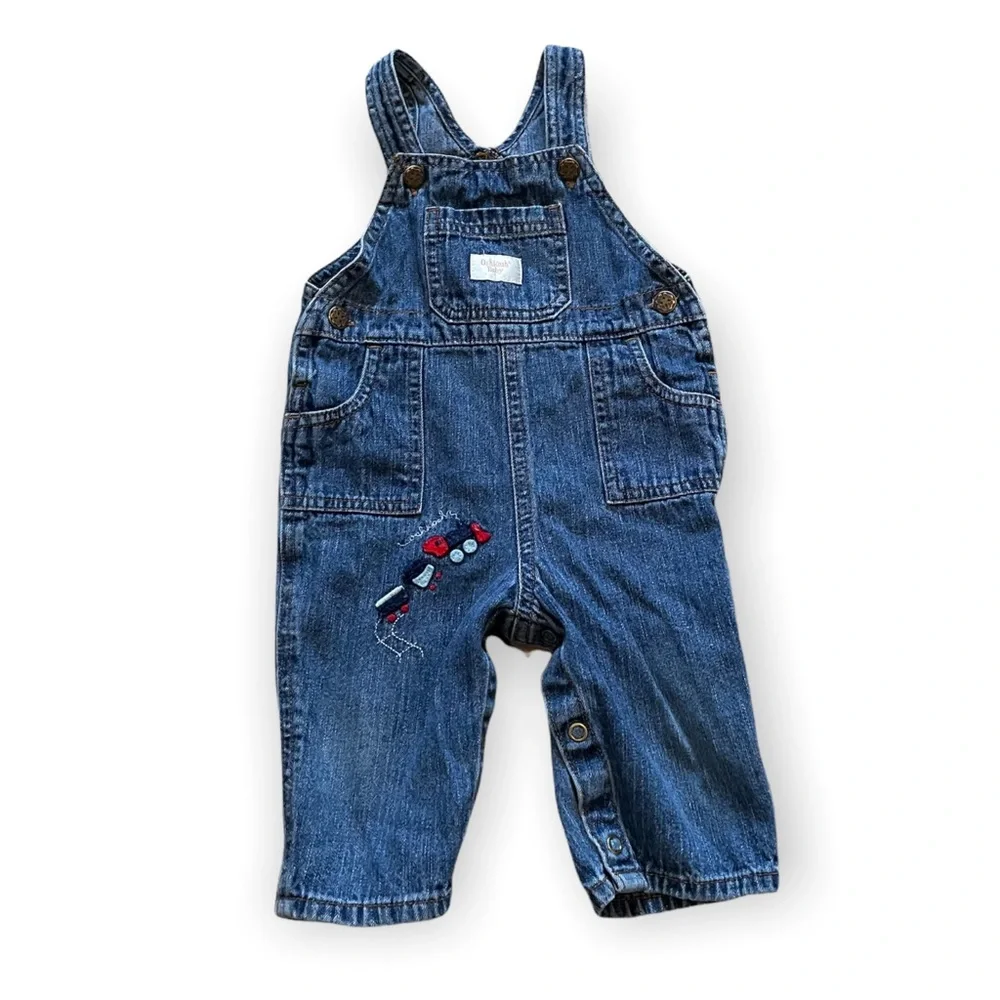 Vintage OshKosh Baby Denim Overalls Train Embroidery Size 6-9 Months